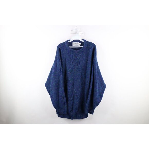 Vintage 90s Streetwear Mens Large Rainbow Chunky Cable Knit Mohair Wool Sweater